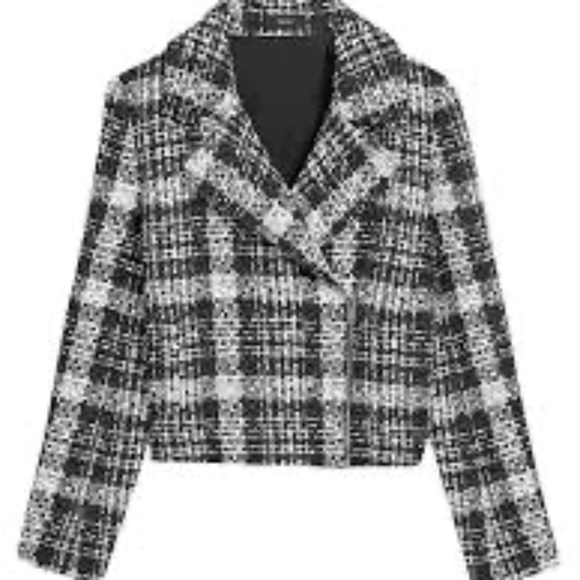 Theory Moto Rubber Tweed Slim Plaid Jacket Size 16 Black And White Combo
